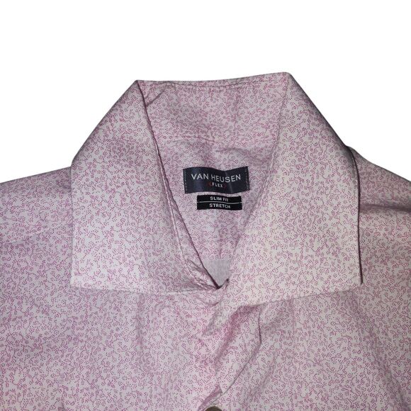 Van Heusen Dress Shirt Mens 14.5 32/33 Pink Slim Fit Stretch Stain Shield Wrinkl - Picture 2 of 11